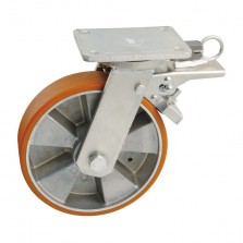 Roulette Pivotante A Frein A Blocage Directionnel, Roue Aluminium Bandage Polyurethane Diametre 100, Charge 250 Kg