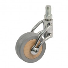 Roulette Pivotante Chromee, Galet Bois A Bandage  Caoutchouc Diametre 050, Charge 50 Kg