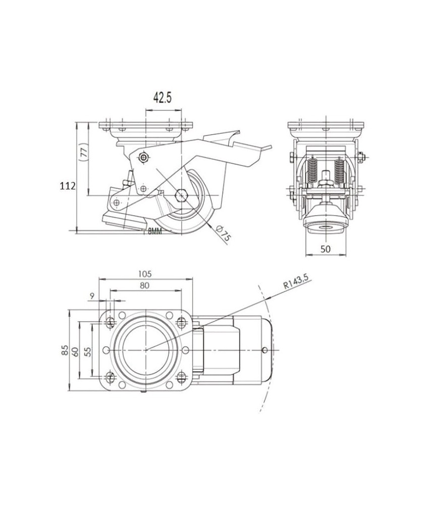Roulette pivotante en tôle d'acier, version lourde, roue fortes charges en  polyamide Blickle - réf. LKPXA-PATH 80G - Rubix